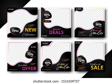 Set of editable Post Template Social Media Banners and feed post, sale promotion and digital marketing, Trendy background design for instagram ads. eps10 vector.