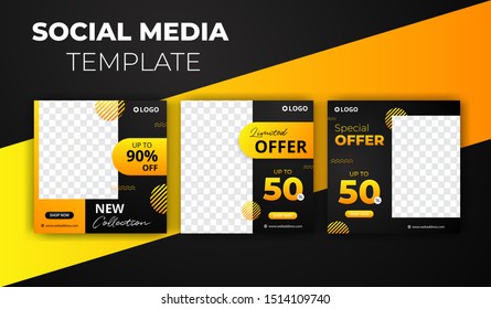 Set of editable Post Template Social Media Banners and feed post, sale promotion and digital marketing, Trendy background design for instagram ads. eps10 vector.