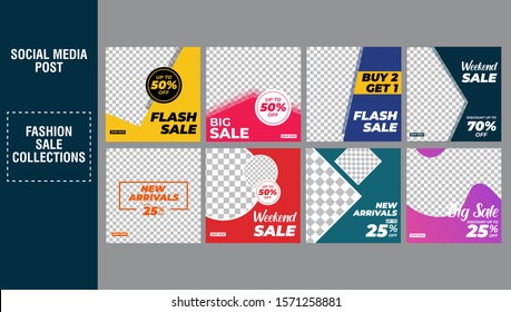 Set of editable Post Template Social Media Banners and feed post, sale promotion and digital marketing, Trendy background design. eps10 vector.