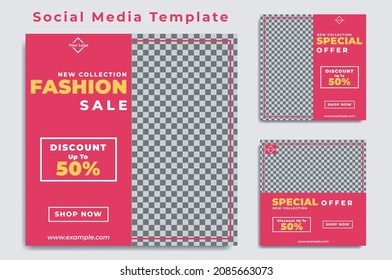 Set of editable post templates . design with simple pink color (13)