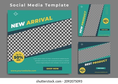 Set of editable post templates . design with simple blue color (30)