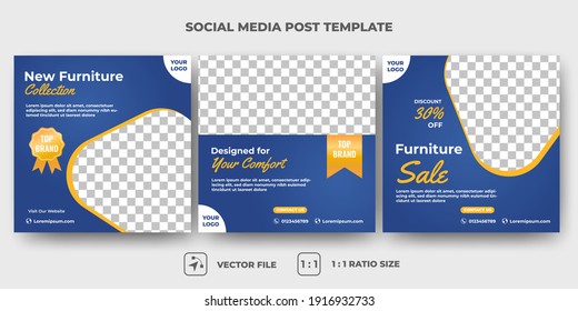 Set of Editable promotion banner template. Furniture social media post template. Vector design with photo collage. Usable for social media, banner, and web internet ads.