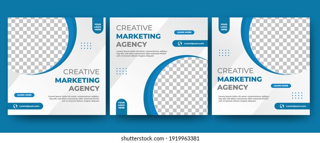 Set of Editable promotion banner template. Social media business template with blue shape frame. Flat design vector with photo collage. Usable for social media post, flyers, banners, and web ads.