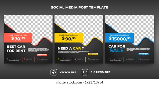 Set of Editable promotion banner template. Modern social media car rental set design. Flat design vector illustration with a photo collage. Usable for social media, flyers, and web internet ads.