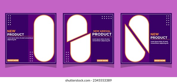 Set of editable promotion square banner template. With purple color scheme usable for social media post, banners, flyers and web ads. Vector design. 