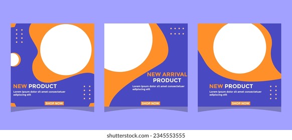 Set of editable promotion square banner template. With blue and orange color scheme usable for social media post, banners, flyers and web ads. Vector design. 