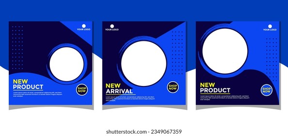 Set of editable promotion square banner template. With blue color scheme usable for social media post, banners, flyers and web ads. Vector design. 