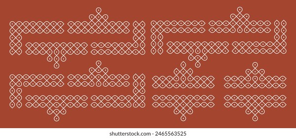 Set of editable pulli kolam border, frame decor patterns