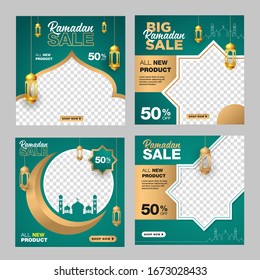 Set of Editable Ramadan sale banner template. with ornament moon, mosque, and lantern background. Suitable for social media post and web internet ads. Vector illustration with photo college