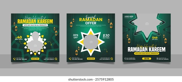 Set of Editable Ramadan special offer sale promotional social media post banner template Islamic festival square flyer design.