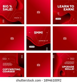 Set Of Editable Red Fluid Square Banner Template. Social Media, Internet Ads, Sale Marketing Promo. Vector 10 EPS.