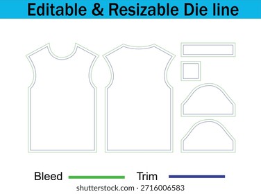 Conjunto de modelos editáveis e redimensionáveis de linha de morrer para padrões de roupas isolados