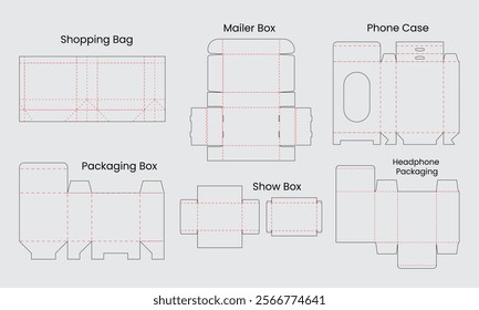 Set of editable and resizable packaging box die line template