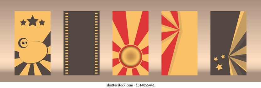 Set of editable retro style templates for mobile apps or stories on social networks. Topic: online cinema, video blog, movie reviews, etc.