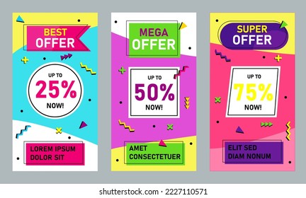 Conjunto de plantilla de banner de venta editable. Banner móvil para publicaciones en medios sociales y anuncios en Internet. Plantilla de anunciante de banner de venta.