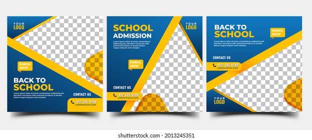 Set von Editable School Admission Social Media Post Template Designs.