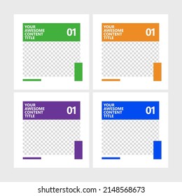 Set of editable simple colorful social media post vector templates with image space. Suitable for internet advertising and event announcements.