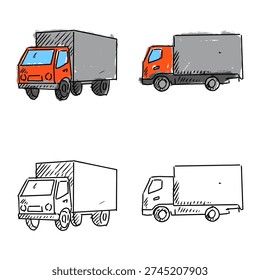 Set editable sketch drawing box truck vector for delivery blogs. Ideal for symbolizing rough logistics planning, local moving services, and sketchy freight transport concepts.