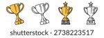 Set editable sketch drawing trophy icon vector for artistic reward designs. Ideal for informal competitions, school events, and creative accolades. Symbolizes victory, winning, and playful success.