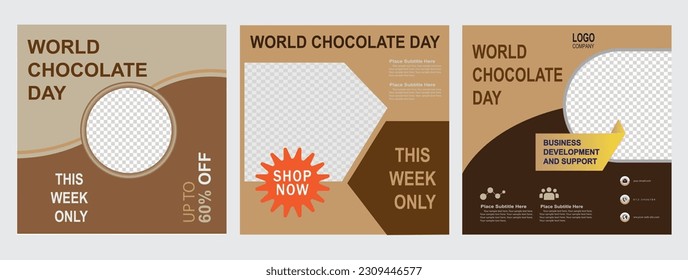 Set of Editable Social Media  Design Post with Brown theme. For Celebrate World Chocolate Day Suitable for Sale Banner, Post, Ads Advertising,