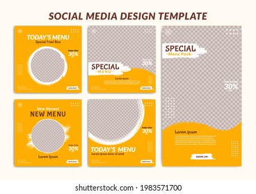 Set Of Editable Social Media Instagram Design Post And Stories Template In Orange Color Theme. Suitable For Promotion Your Business Food And Beverage.