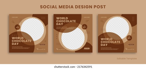 Set of Editable Social Media Instagram Design Post with Circle and Brown theme. For Celebrate World Chocolate Day.
Suitable for Sale Banner, Post, Ads Advertising, Promotion Product, Food, FnB, Coffee