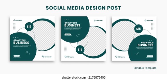 Set of Editable Social Media Instagram Design Post Template, With Rounded Rectangle Design Green and White Color. Suitable For Social Media Post, Ads, Promotion Product, Business, School, Health