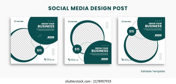 Set Of Editable Social Media Instagram Design Post Template, With Rounded Rectangle Design Green And White Color. Suitable For Social Media Post, Ads, Promotion Product, Business, School, Health