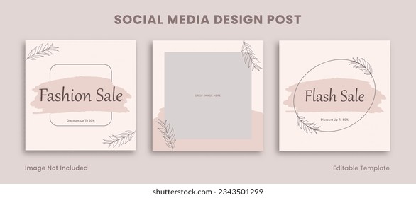 Set of Editable Social Media Instagram Design Post Template Decorated with Pink Botanical Frame. Suitable for Advertising, Promotion, Branding Product Beauty, Fashion, Cosmetic, Feminine