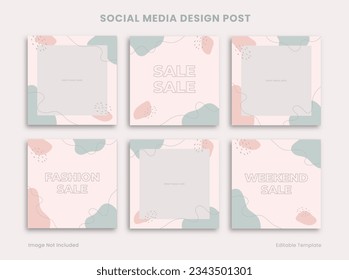 Set of Editable Social Media Instagram Design Post Template, Decorated with Cute Pink Organic Object Frame. Suitable for Promotion, Advertising, Presentation, Product Fashion, Beauty, Cosmetic, Bakery