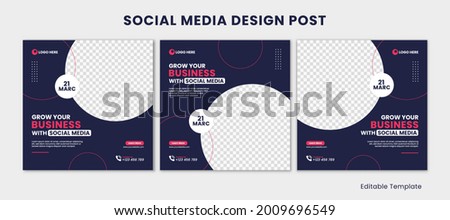 Set of Editable Social Media Instagram Post Design Template with Rounded shape and Navy pink color theme. Suitable for Poster, Sale Banner, Ads, Advertisement, Promotion, Business, Company, Corporate