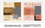 set of Editable social media post, banner template for  beauty care cosmetic and spa sale promotion. Cosmetic products sale square flyer or poster design, Cosmetic web banner bundle
