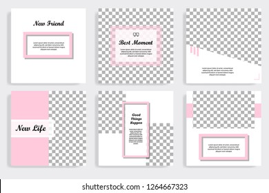 Set Of Editable Social Media Post Template In White And Pink Background