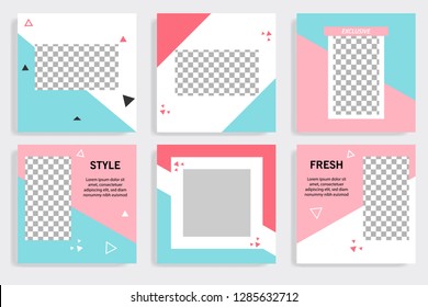 Set of editable social media post template in white, red, pink, turquoise blue background. Vector illustration. 