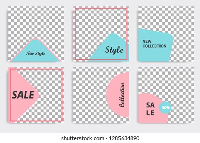 Set of editable social media post template in white, red, pink, turquoise blue background. Vector.