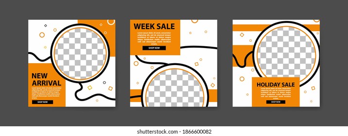 Set of Editable Social media post templates. Black and yellow background color with stripe line shape. fashion advertising. Offer social media banners. vector photo frame mockup illustration