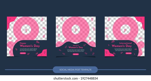 Conjunto de plantillas de publicación de medios sociales editables. Banderas internacionales del día de la mujer con diseño abstracto de estilo minimalista. Adecuado para banners, afiches y anuncios web