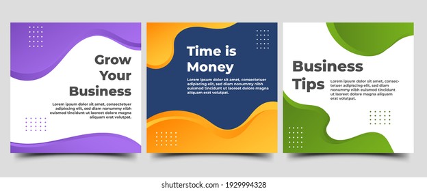 Set of Editable social media post template design. Modern abstract colorful liquid shape with space for text. Usable for social media, flyers, banners, and web internet ads.