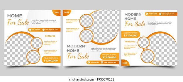 Set of Editable social media post template for real estate, home sale, or furniture sale. Vector design with a place for photo. Suitable for social media ads, flyers, sign, banners, and web ads.