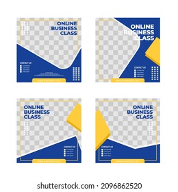 Set of editable social media post template.Blue and yellow background color with stripe line shape.Suitable for web internet ads.Vector illustration with photo college
