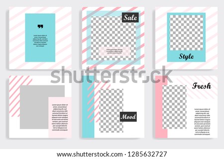 Set of editable social media post template in white, red, pink, turquoise blue background. Vector illustration. 