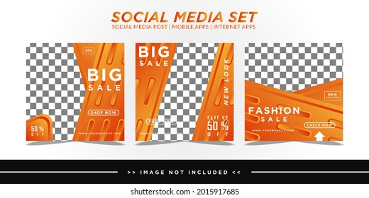 Set of editable social media posts template design in modern style in orange color. Perfect for sales, promotions, branding strategies, digital marketing, and advertising.