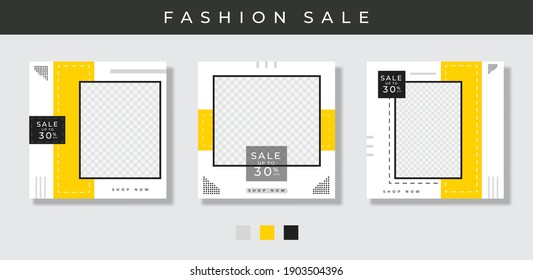 Set of Editable social media sale post template. Black and yellow background color with shape. Suitable for social media post stories and web ads. set of orange social media post sale background.