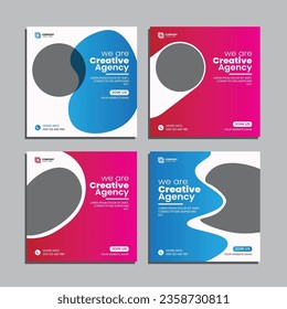 Set of editable social media square banner. digital marketing agency social media post template. social media and web ads design for business.
