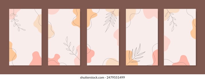 Set of editable social media story templates. Abstract background of hand drawn organic shapes in pastel colors. Trendy design for social media stories. Vector Illustration