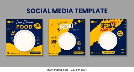 Set Of Editable social media templates for promotions on the Food menu