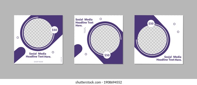 Conjunto de entradas editables de medios sociales, plantilla mínima de banner cuadrado. Ilustración del vector EPS.10