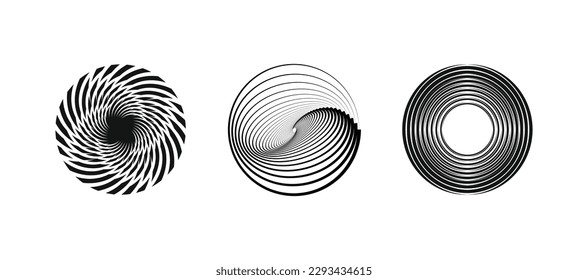 Set of editable spiral line pattern textured trendy design element for the frame, round logo, sign, symbol, web, prints, posters, template, pattern, No gradient.