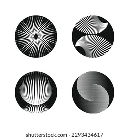 Set of editable spiral line pattern textured trendy design element for the frame, round logo, sign, symbol, web, prints, posters, template, pattern, No gradient.