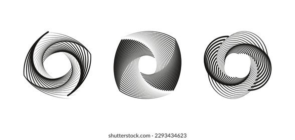 Set of editable spiral line pattern textured trendy design element for the frame, round logo, sign, symbol, web, prints, posters, template, pattern, No gradient.